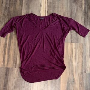 Express Burgundy Short Sleeve V-Neck Tunic tee